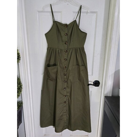 Everkaki Womens Green Boho‎ Style Midi Dress Sleeveless Button Front Size L NWT - Picture 5 of 10